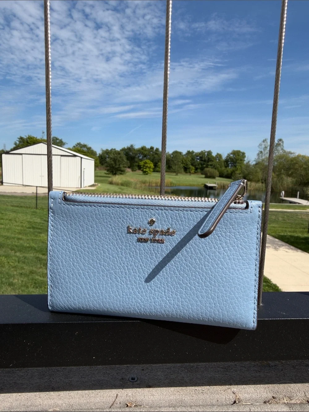 kate spade NWOT Light Blue Leather Zip Card Wallet
